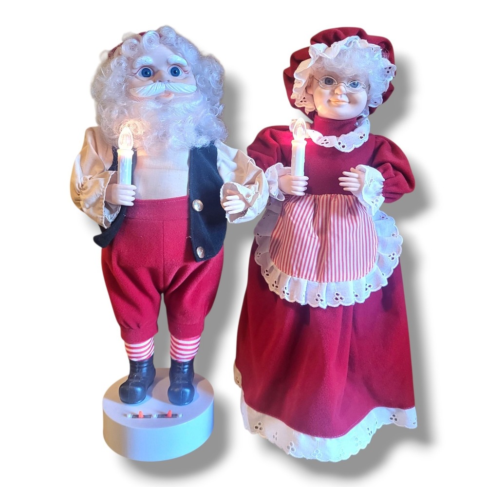 Vtg 1991 Telco Holiday Time Mr. & Mrs. Santa Clause Motion-ettes Christmas 18"